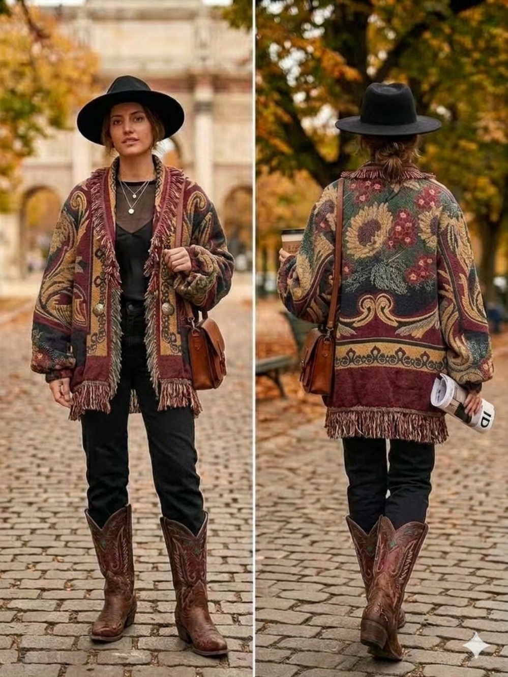 Vintage fringe woven tapestry blanket coat